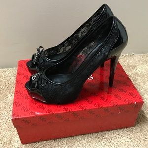Guess Peep Toed Lace Detail Pumps